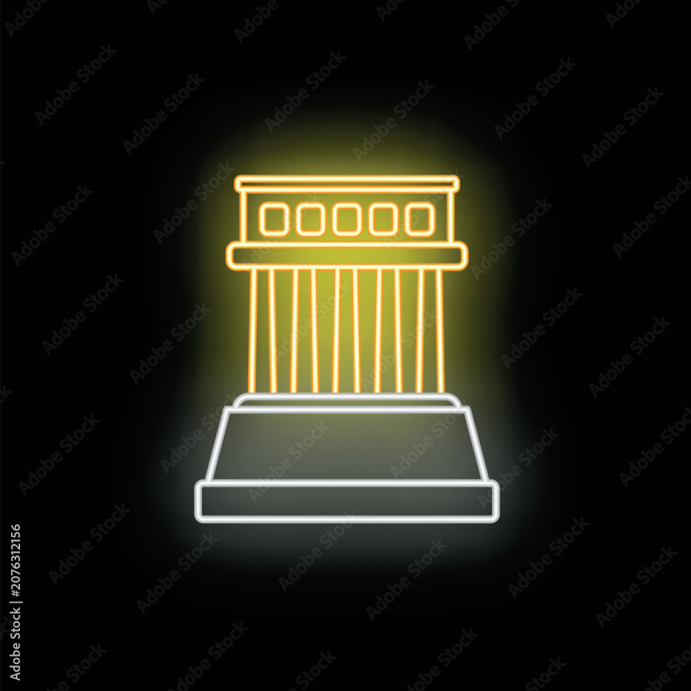 Obraz premium Historic mausoleum building with vibrant neon yellow glow on a black background