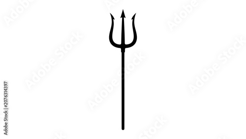 Foto Trident Symbol: A stark, black silhouette of a trident stands upright, its three prongs sharp and defined