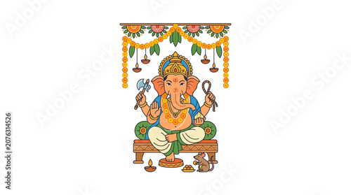 Illustration of Lord Ganesha Crafting Tools Festive Decor