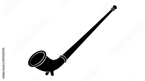 Konstfotografi Alphorn Silhouette: A striking black silhouette of an alphorn, a traditional alpine horn, presented against a clean background, highlighting its unique elongated shape