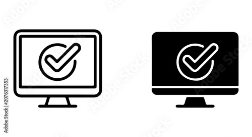 Fotografie Computer Monitor with Checkmark Icon, Digital Approval and Verification Vector S