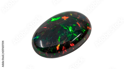 Konstfotografi Polished black opal gemstone crystal mineral isolated on a transparent backgroun