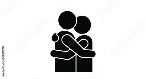 Tableau sur toile Embracing figures silhouette against a white background simple graphic design