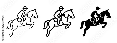 Equestrian Jumping Icons, Horse Rider Silhouettes, Show Jumping Vector Graphics