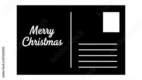 Cuadro en lienzo Merry Christmas Postcard: A minimalist black postcard design featuring elegant white script that reads Merry Christmas, with a designated space for a stamp and recipient address