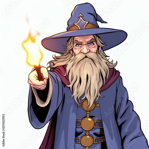 Wizard casting fire magic with a mystical flair, showcasing a vibrant scene of sorcery and enchantment in a fantasy setting