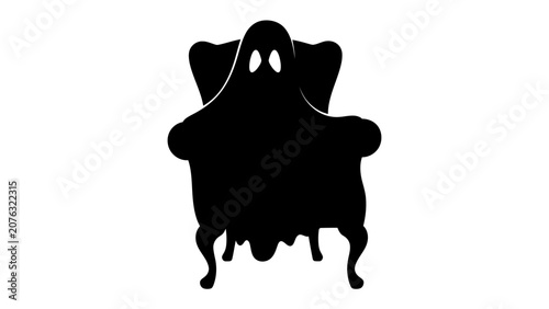 Obraz na plátne Phantom Presence: A spooky silhouette of a ghost draped over an armchair, conjuring an atmosphere of mystery and playful fright, perfect for Halloween themes