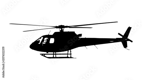 Bild auf Leinwand Helicopter Silhouette: A striking silhouette of a modern helicopter in flight, showcasing its sleek design and powerful rotors against a stark white background