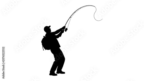 Photos Fishing Silhouette: A lone angler silhouetted against the sky, intensely focused as they cast their line, embodying the patience and thrill of the sport