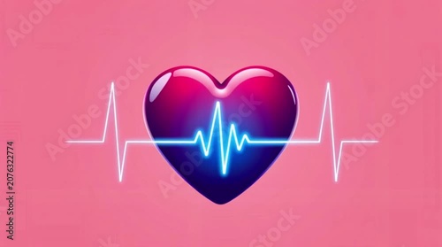Heart Icon with Pulse Line on Pink Background for Wellness and Health Themes in Design and Graphics Projects