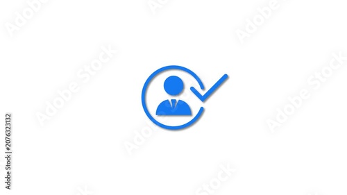 Blue User Profile Account Approved Checkmark Icon, White Background Interface Element Loop