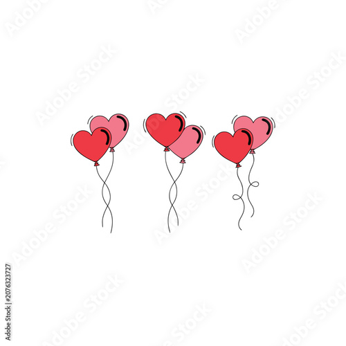 Cute Heart Shaped Balloon Set Flat Vector Illustration Isolated on White Background