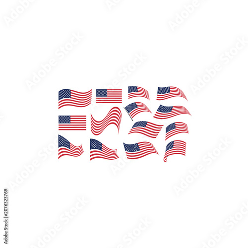 Mega Collection of Waving USA Flag Vectors Set Isolated on White Background