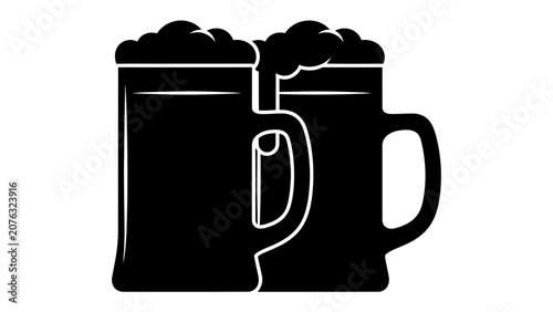 Bild auf Leinwand Two Mugs of Beer, A celebration with two foamy mugs of beer, inviting to enjoy a