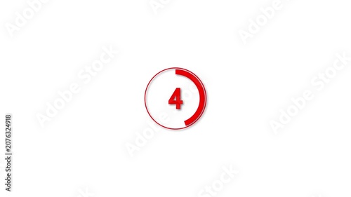 red 9 to 0 Second Circle Countdown Timer, White Background Clock Interface Element Animation