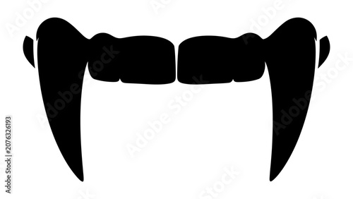 Tablou pe pânză Vampire Fangs Silhouette: A stark black silhouette of sharp vampire fangs, ready to strike, evoking a sense of gothic horror and the supernatural
