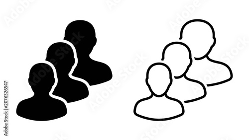 Photos Group Icon Representation: Two stylized icons depicting a group of people, one solid black and one outlined, symbolizing teamwork, community, or a user base