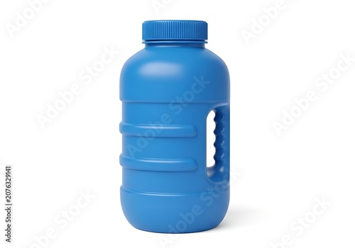 Blue plastic storage container bottle with a handle for chemicals or dry food products