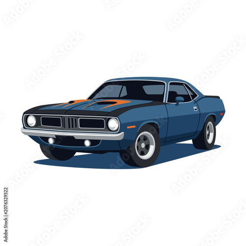 Retro Muscle Car, Vintage Blue Sports Coupe, Classic Automobile Illustration