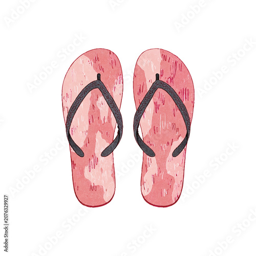 Canvas Print Pair of pink flip flops with black straps.