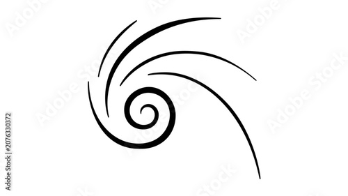Whirling firework spiral vector icon with sweeping black trails, elegant minimalist pyrotechnic illustration for celebration themes, holiday flyers, party logos, stickers, and web graphics