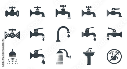 Fotografía Water Faucet and Plumbing Icon Set for Kitchen and Bathroom