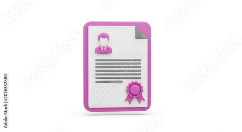 Pink certificate document icon with user profile and seal
