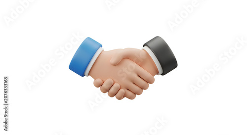 3d render of a business handshake between two people wearing blue and black sleeves representing a partnership and agreement