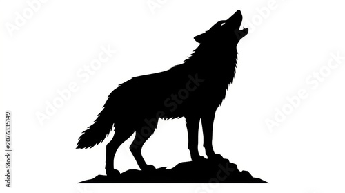 Howling wolf silhouette on white background