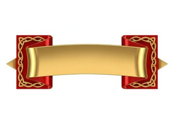 Decorative golden scroll with red and brown ornate borders isolated on white background