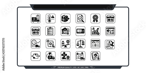 Professional Business Logistics and Quality Assurance Icon Set Vector Line Art Symbols