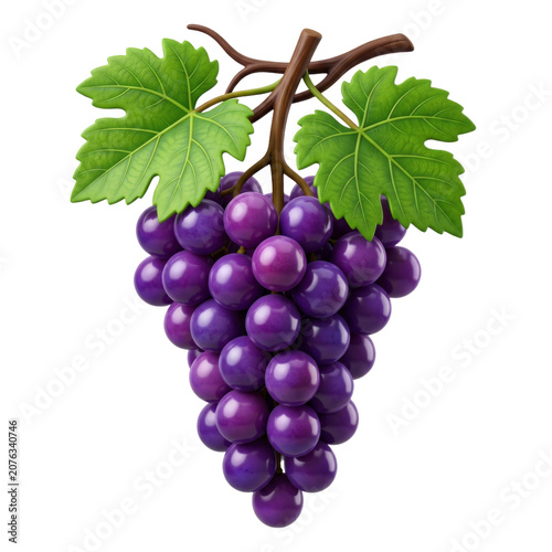 Fresh Purple Grapes Cluster with Leaves Isolated PNG Image with Transparent Background
