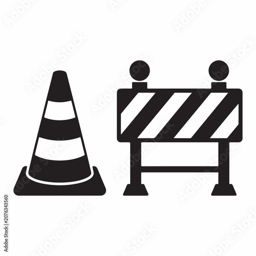 Traffic Cone and Road Barrier Vector Icon Set