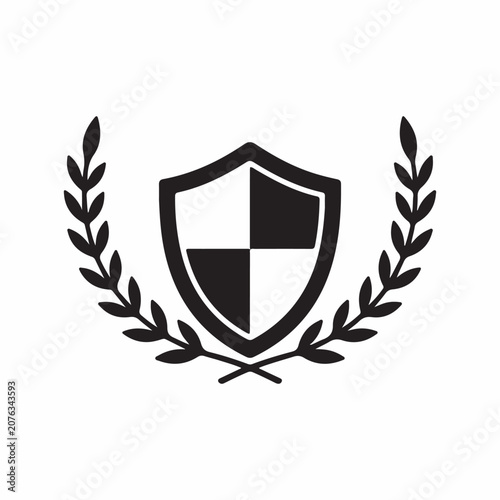 Security Shield with Laurel Branch Vector Icon