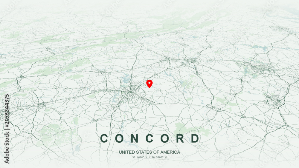 Fototapeta premium Modern minimalist vector map of Concord, North Carolina, USA. High-quality scalable illustration of Concord Cabarrus County downtown historic city grid for posters design.