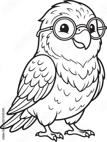 Intelligent round bird with spectacles line art
