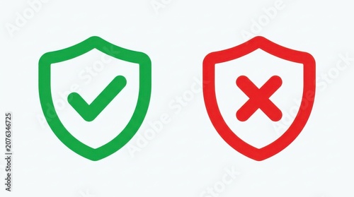 Green checkmark and red cross shield icons for approval and rejection