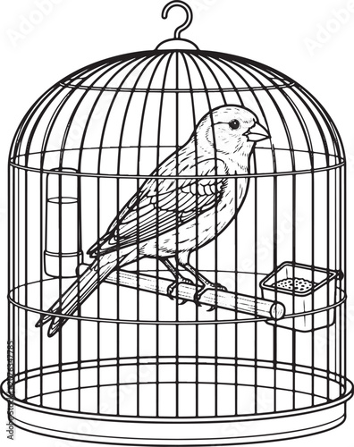 Songbird inside a classic metal birdcage