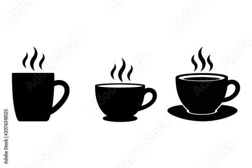 Obraz na plátne Hot Coffee Cup Icons Set – Steam Drink Beverage Symbols
