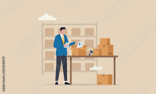 Foto Checking inventory to assure product delivery concept, smart businessman entrepr