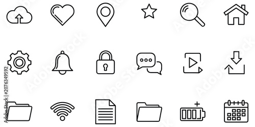 Tableau sur toile Set of simple line interface icons featuring cloud services upload functions and