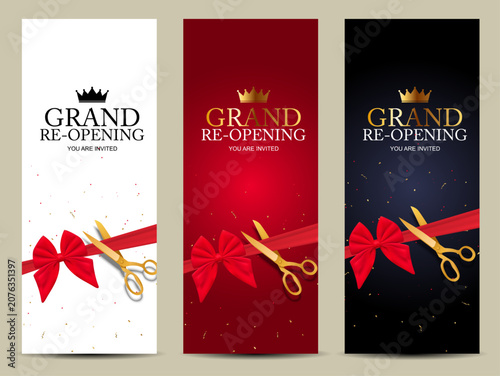 Tableau sur toile Grand reopening announcement with ribbon cutting ceremony three color variations