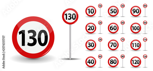 Obraz na płótnie European speed limit signs collection with various kilometer per hour values on