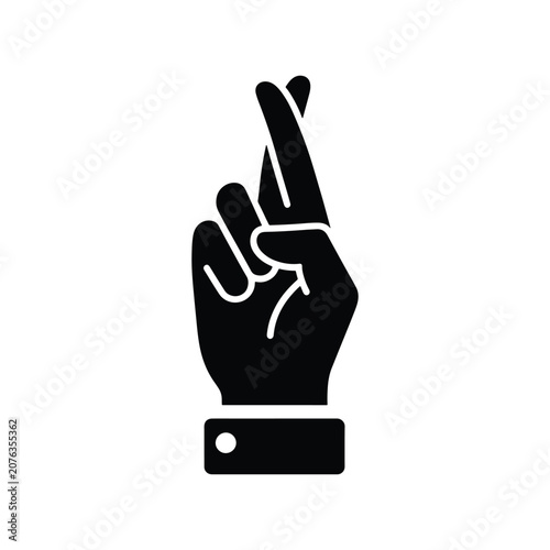 Crossed Fingers Hand Gesture Solid Silhouette Icon Design Collection