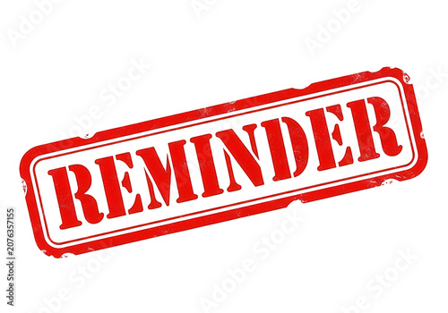 Red reminder stamp with bold exclamation mark and text isolated on transparent background