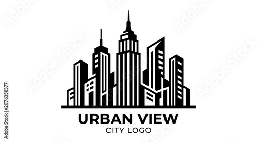 Urban cityscape logo with skyscrapers.