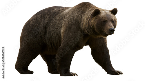 Fényképezés Brown grizzly bear walking on white