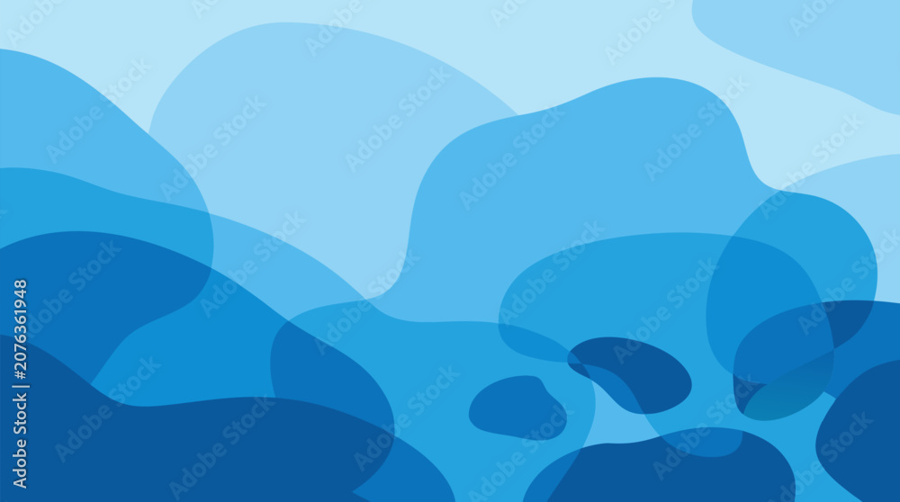 Fototapeta premium Smooth pebble-like blob shapes in graduated ocean blue tones layered with soft transparency, ideal for modern abstract backgrounds and calming wellness brand visuals