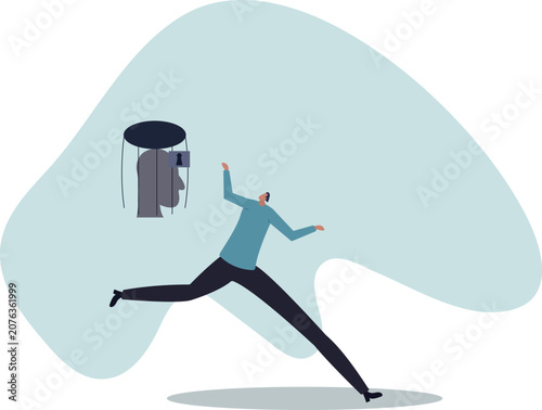 Принти на полотні Fixed mindset, negative emotion refuse to learn anything new, fearful or mental lock, human life and situation