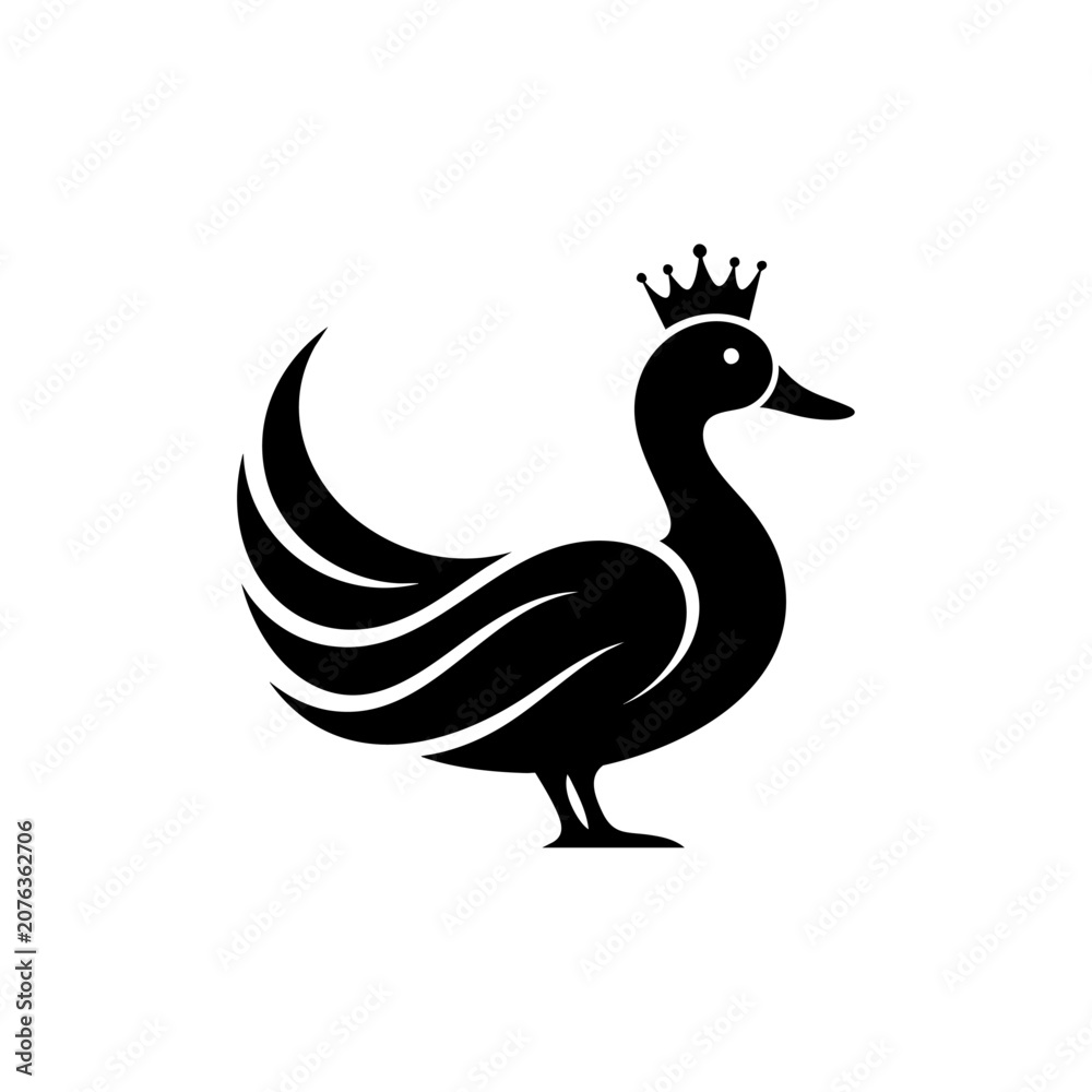 Fototapeta premium A majestic swan wearing a crown stands proudly on land.